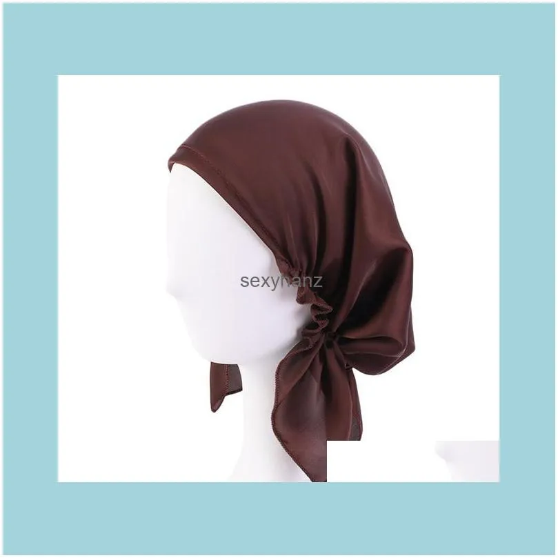 New Silky pre-tied Muslim Turban Women`s Hijab Beanies Caps Headwear Head Wrap Hair Loss Headwear