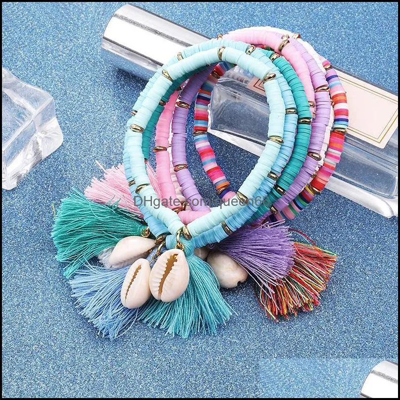 Hot Sell Colorful Tassel And Shell Charms Resin Beaded Bracelet Femme Handmade Boho Bracelet For Women DIY Making Jewelry Gift Summer