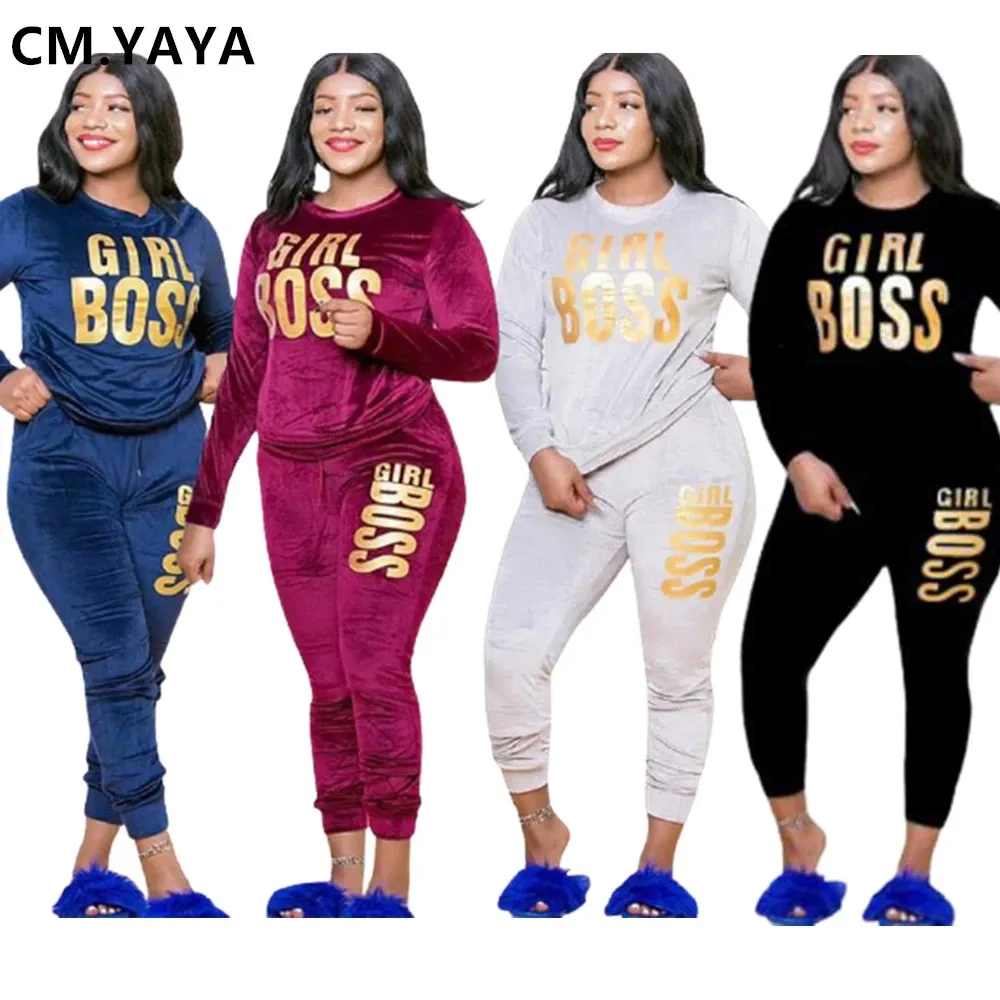 CM Yaya Plus Size Tracksuits XL-5XL Letter Print Velvet Women's Set Sweatshirt Top Jogger Pants Suit Tracksuit Two Piece Sets330u