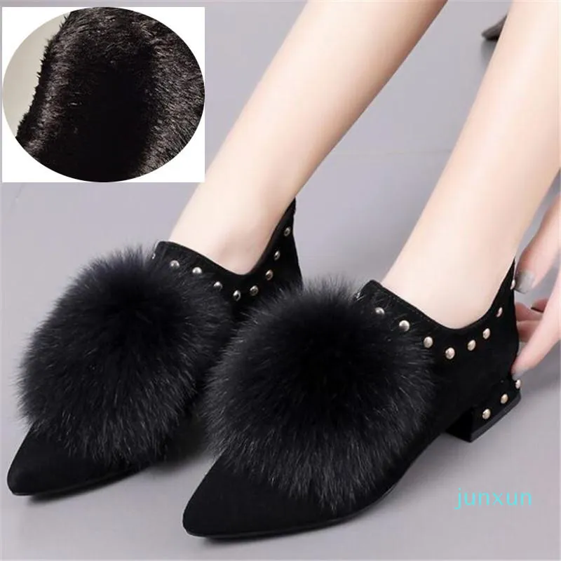 Wholesale-Boots Snow Women 2021 Winter Suede Pointed Thick Heel Deep Mouth Women's Platform Back Zipper