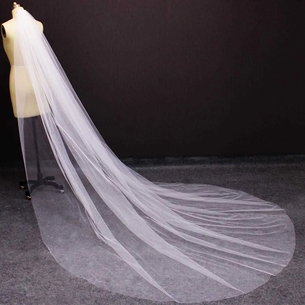 Soft Tulle Long Wedding Veil with Comb High Quality Plain Very Soft White Ivory Cathedral Bridal Veil Wedding Accessories X0726