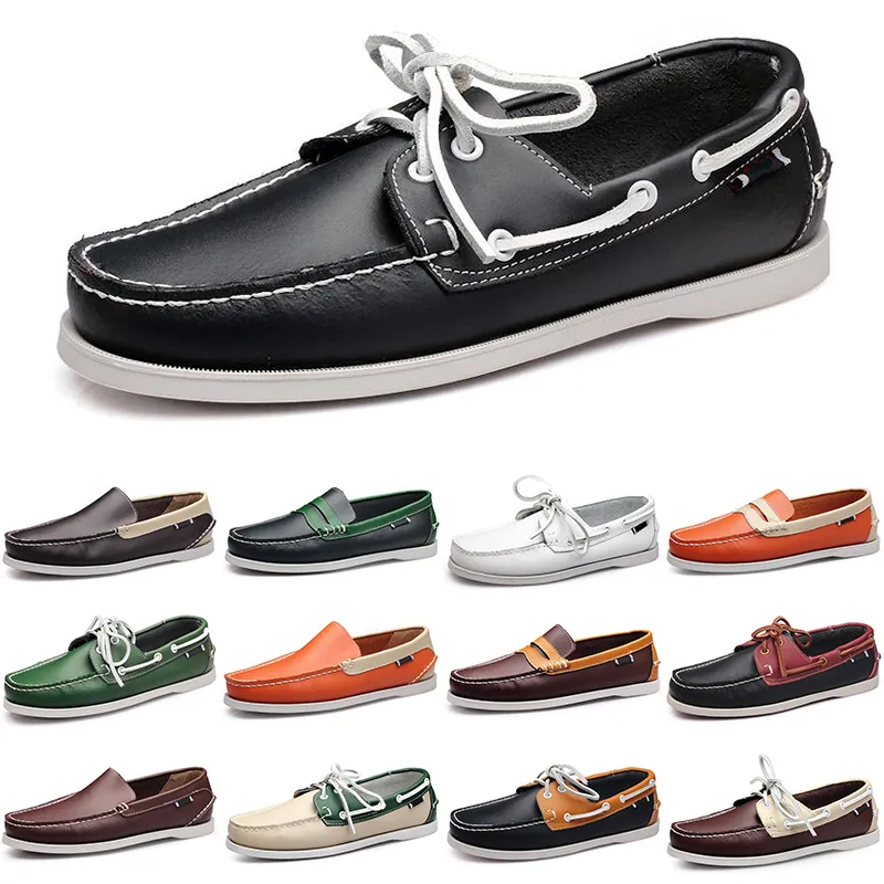 Män Casual Shoes Loafers Leather Sneakers Bottom Low Cut Classic Triple Black White Beige Dress Shoe Mens Trainer