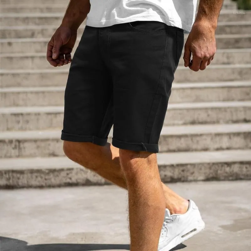 Summer White Black Men Denim Shorts Slim Large Size Casual Knee Length ...