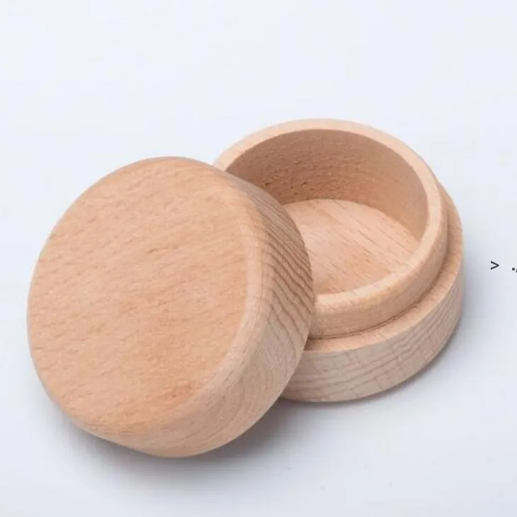 Beech Wood Small Round Storage Box Retro Vintage Ring Box for Wedding Natural Wooden Jewelry Case LLB10416