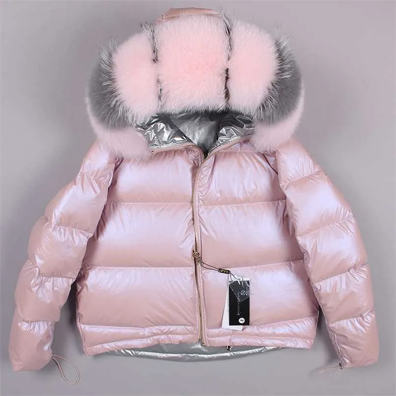 Maomaokong, chaqueta acolchada de plumón de pato blanco con cuello de piel auténtica de invierno, abrigo grande cálido de moda Regular para mujer 211221