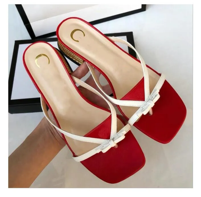 2021 designer slides slippers Women flip flops Leather sandal Double Metal Black Red White Brown Summer Beach Sandals with BOX 01