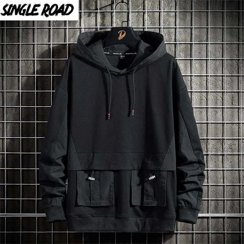 Single Road Mens Hoodies Mannen Spring Techwear Hip Hop Sweatshirt Japanse Streetwear Oversized Black Hoodie Mannen Plus Size 211116