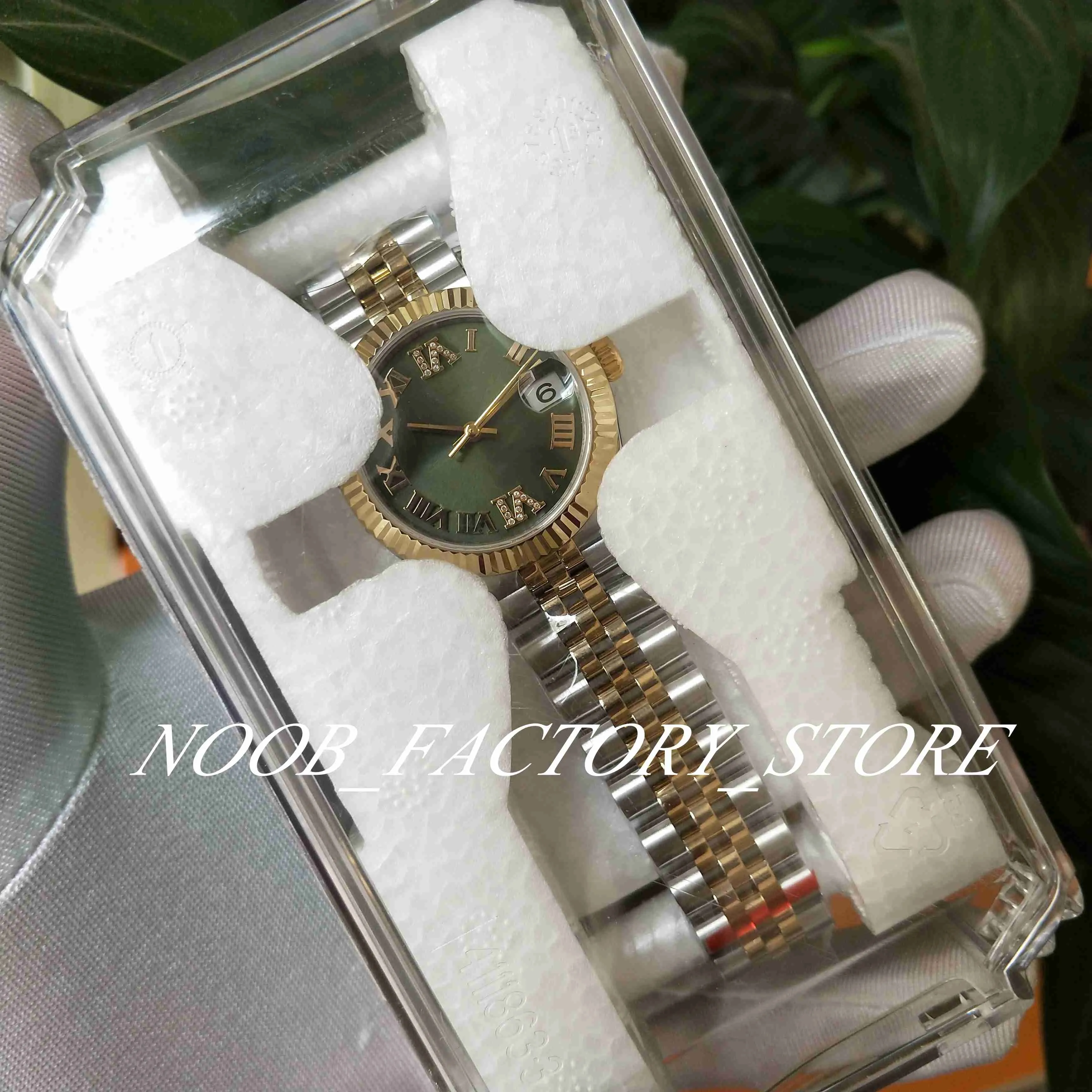 Damskie zegarki 278273 2021 Super BP Factory Ladies Green Rome Diamond Dial Classic 31mm Automatyczny ruch Boże Narodzenie prezent z plastikowym pudełkiem