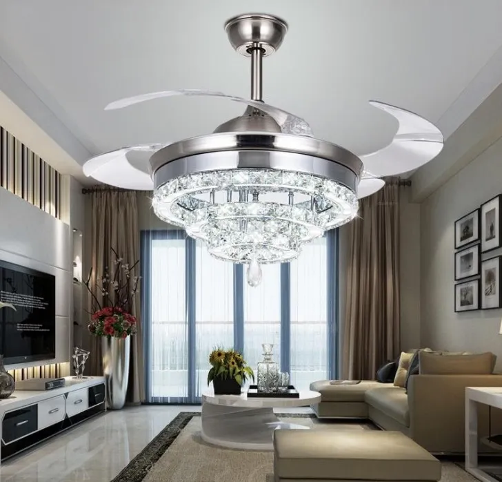 Luxury Crystal Ceiling Fans Light Remote Control Dimming Lighting 3 Rings 4 Ring Designed 42 Inch 110V 220V 30-60W