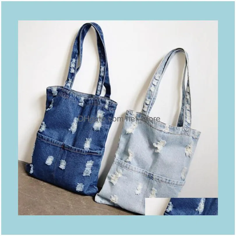 Stuff Sacks Women Denim Jean Art Shopping Mummy Single Blues Totes Bags