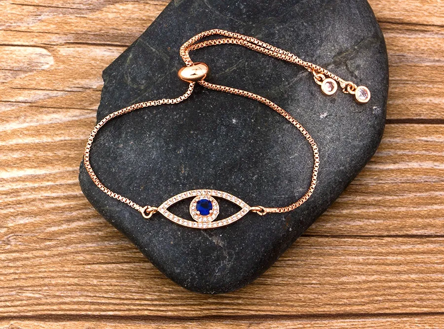 Armbänder, klassisches Charm-Armband mit bösem Blick für Frauen, glänzender Prinzessschliff, kubischer Zirkonia, CZ, verstellbare Armreifen, Kupferschmuck_voghion.com