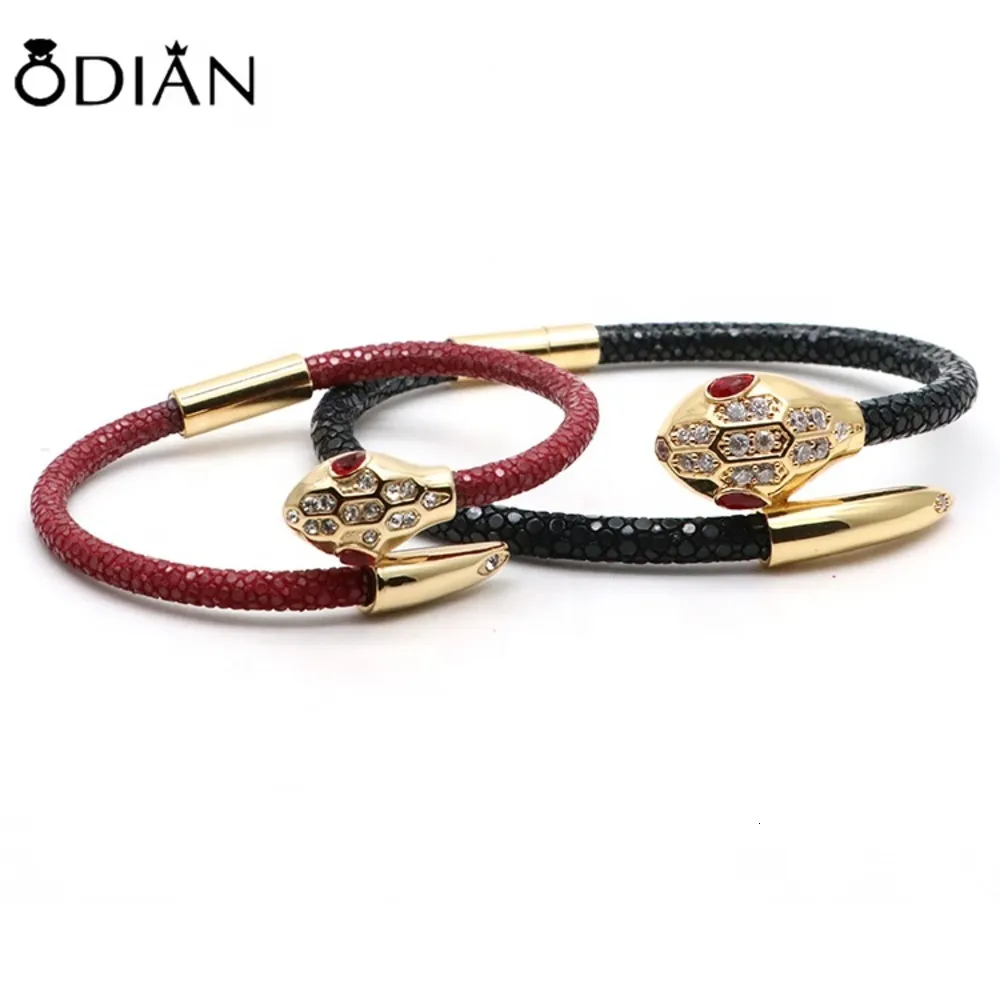 Odian Jewelry bracelet tête de serpent en acier inoxydable de qualité haut de gamme bracelet en cuir véritable galuchat et python pour femme man331F