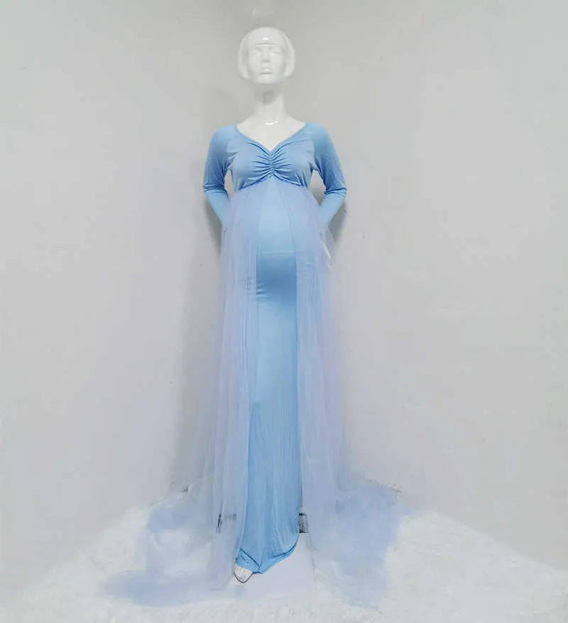 Pink Shoulderless Maternity long sleeve Maternity dress for Photography Props and Baby Showers - H250212