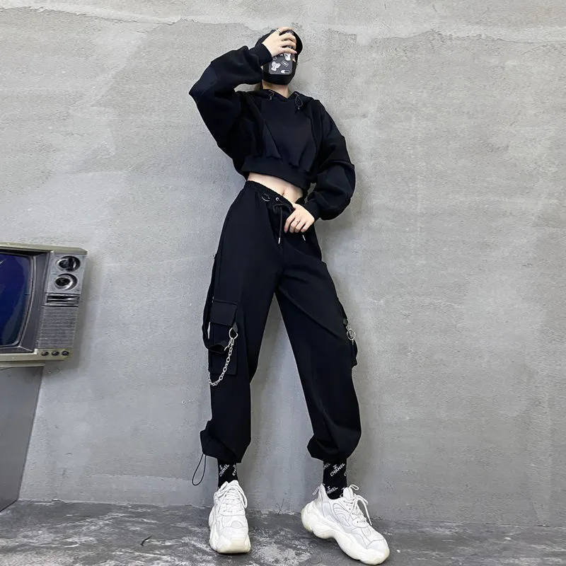 QWEEK Gothic Black Chain Cargo Pants For Women Oversized, Loose Fit, HIgh  Waist, Korean Style Ladies Cargo Trousers Primark From Lu02, $19.83