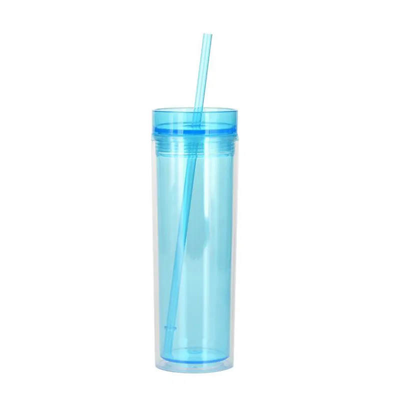 16OZ Acrylic Skinny Tumbler Multi Color Clear Plastic Cups With Lids and Straws Double Wall Straight Water Bottle in stock