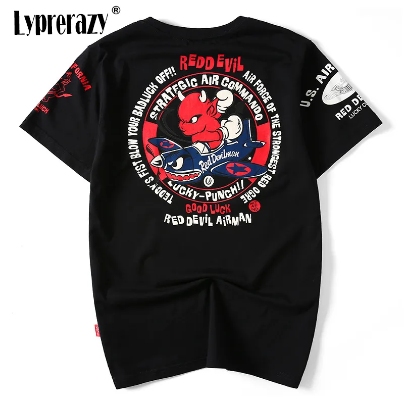 Print Fashion Harajuku Short Sleeve Cotton Men Cartoon Red Devil T-Shirt Funny Tee for Men Hip Tee