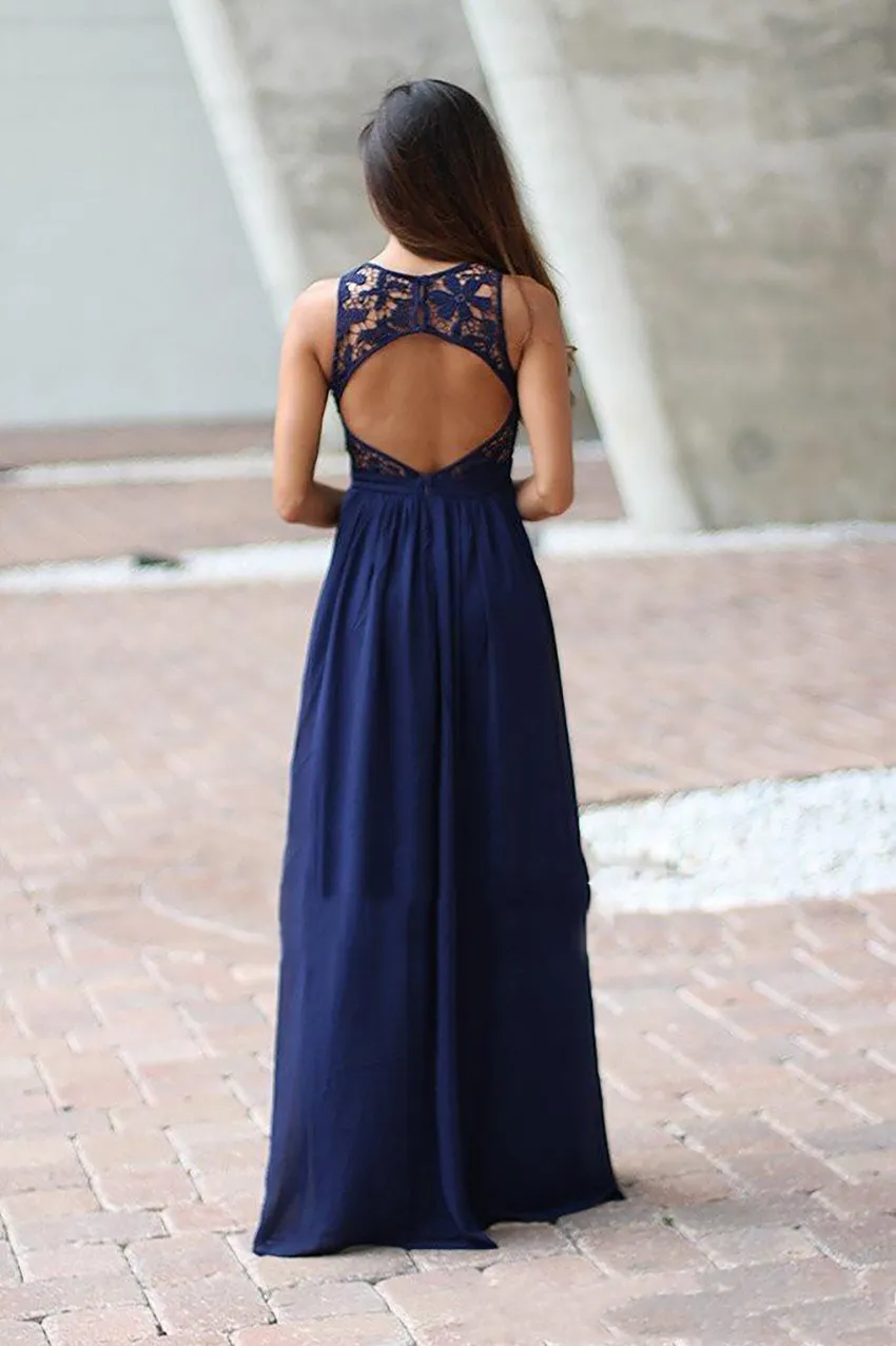 country navy blue dress Sail to Sable Ready and Revealing Open Back Dress in Navy – Country Club  Prep