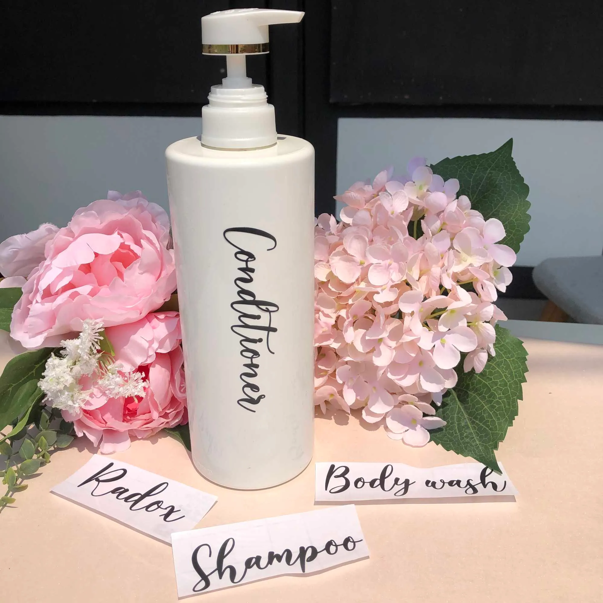 Personalised 500ml Shampoo Bottle Decal bathroom storage Conditioner Body Wash bottle Stickers (Bottle not included)