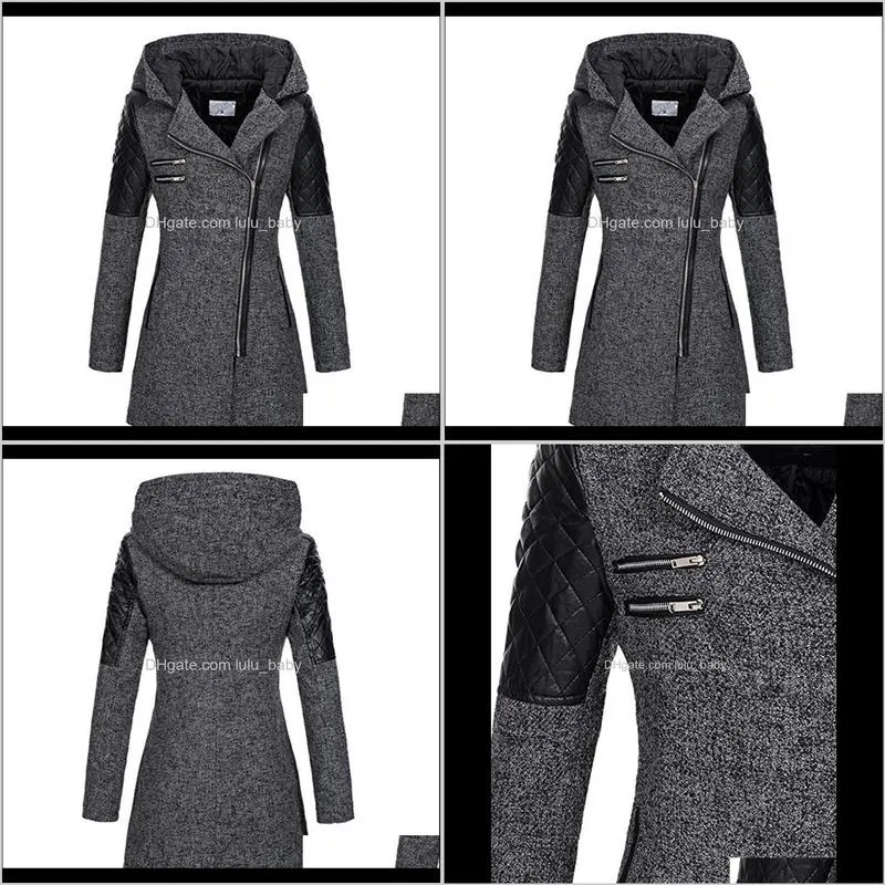 women winter hooded coat autumn zipper slim outerwear spring fashion patchwork black female warm windproof overcoats