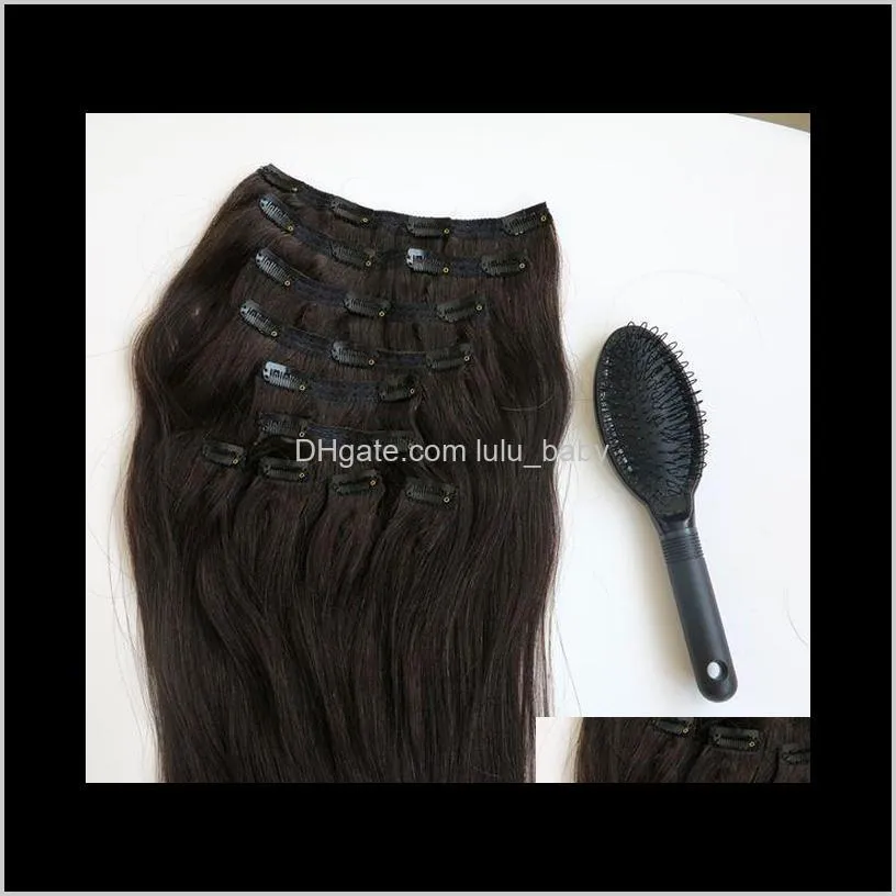 160g 20 22inch brazilian clip in hair extension 100% humann hair 1b#/off black remy straight hair weaves 10pcs/set comb