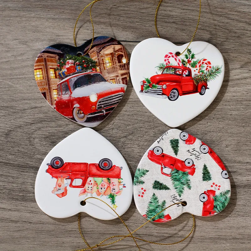 Sublimation Blank Ceramic Pendant Creative Christmas Decoration Heat Transfer Printing DIY Ornament Xmas Tree Hanging