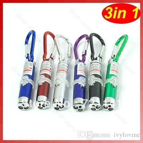 Best holiday lights 3 in1 LED Mini Flashlight Aluminum Alloy Torch with Carabiner Ring Keyrings mini Flashlight Red Laser Pointer