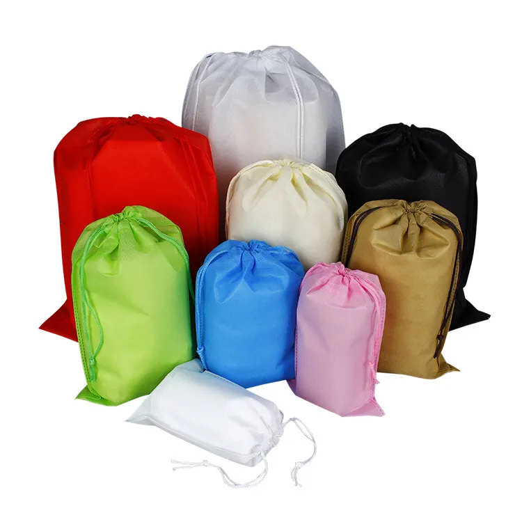 12 * 15 cm Sacos de embalagem de cordão não tecido sacos de pacote plana colorido pacote de pacote para brinquedos sapatos logotipo de roupas pode ser impresso nele