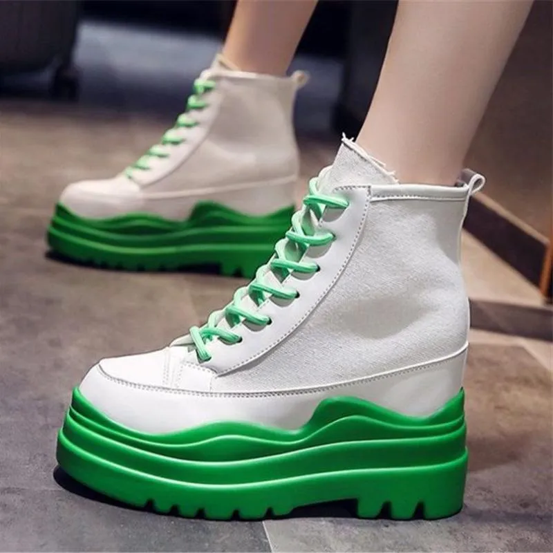 標準価格 ブーツファッションスニーカー女性プラットフォームウェッジハイヒール足首レースアップカジュアルクリーパースクールシューズ35 36 37 38 39 参考価格 Apea Asia