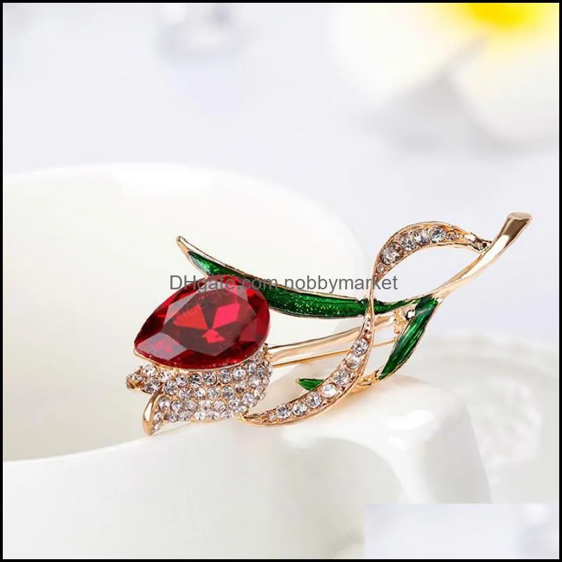 Fashion crystal Tulip brooch diamond flower corsage scarf buckle brooches women dress suit fashion jewelry