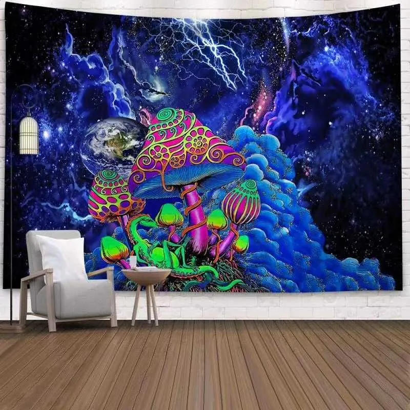 Moon Trippy Tapestry Wall Hanging Arazzi in tessuto da parete in bianco e nero Arazzo decorativo psichedelico per camera da letto S / M / L T200622