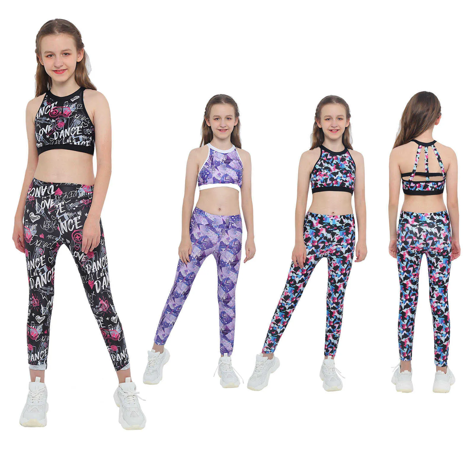 iEFiEL Kids Girls Athletic Activewear Set Gymnastics Leggings and