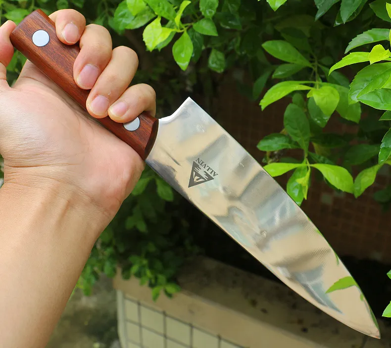 Promotion FULL TANG Couteau de chef de 8 pouces Couteaux de cuisine chinois polyvalents Lame en acier inoxydable 5Cr13Mov Couteaux à légumes et à fruits avec emballage de boîte de vente au détail