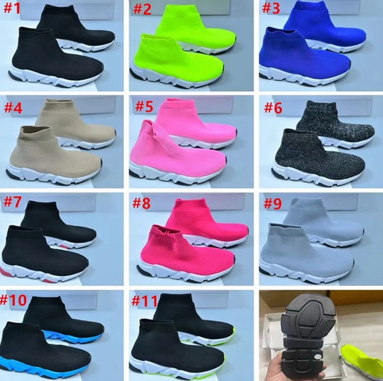 새로운 베이비 키즈 스니커즈 최신 핫 판매 어린이 스포츠 운동화 고품질 통기성 니트 안티 스틱 레저 양말 신발 11colors 크기 24-35
