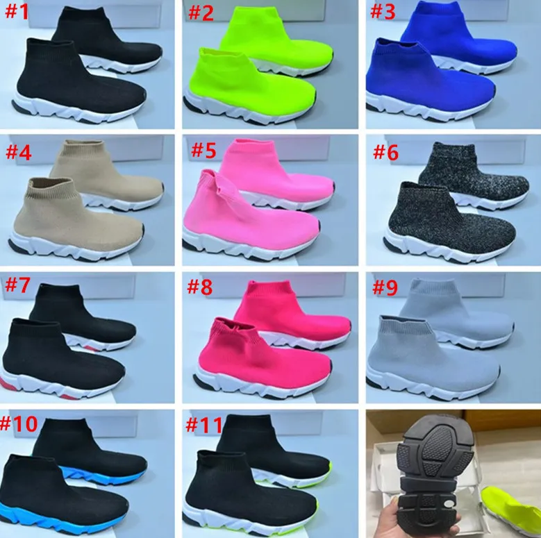 Neue Babykinder Turnschuhe neueste heiße Verkauf Kinder Sport Laufschuhe Hochwertige atmungsaktive Strick-Antiskid-Freizeitsocken Schuh 11Color Größe 24-35