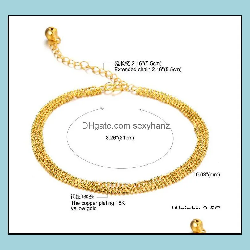 Anklets Simple Woman Yellow Gold Filled 4 Layered Thin Beads Bracelet On The Leg