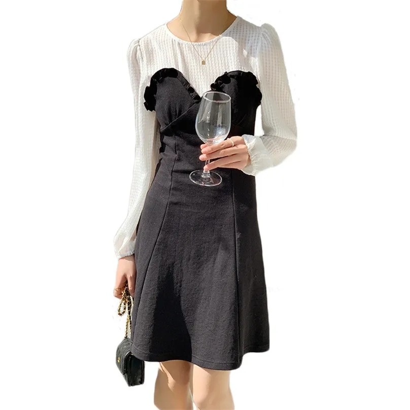 Femmes Contraste Couleur Spring Summer Plus Taille Robe Épissage Dames Hepburn Mince Style Mini Tendance LR1035 210531