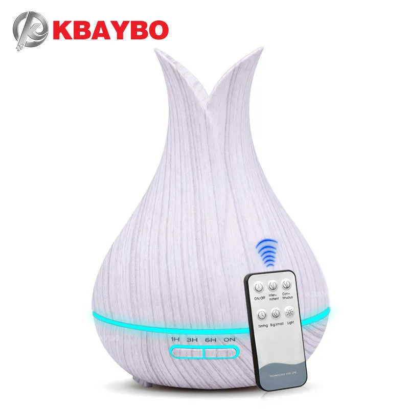 Umidificatore d'aria KBAYBO 400ml con telecomando purificatore diffusore di olio aromatico venatura del legno bianco 7 opzioni di colori lampada per la casa 210724