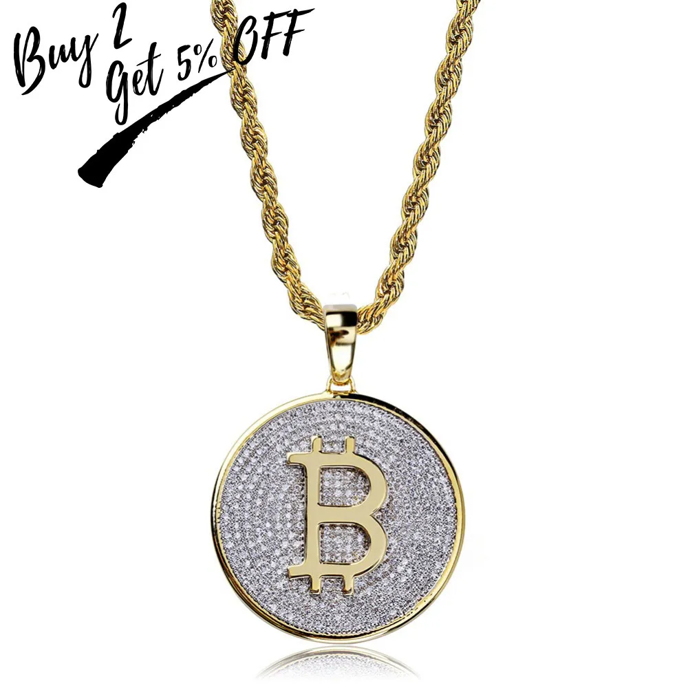 Iced Out Bitcoin Pendant Necklace: Round Cubic Zirconia Hip Hop Jewelry -  Shop Now! from Dhgate Tennis, Graduated - price 36.47