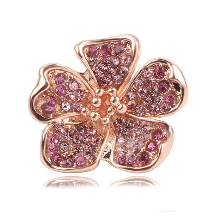 925 Sterling Silver Charms Flower Heart 18k Rose Gold Fit Original Europeu Bead DIY Pulseira Pandora Charme Moda Jóias Acessórios