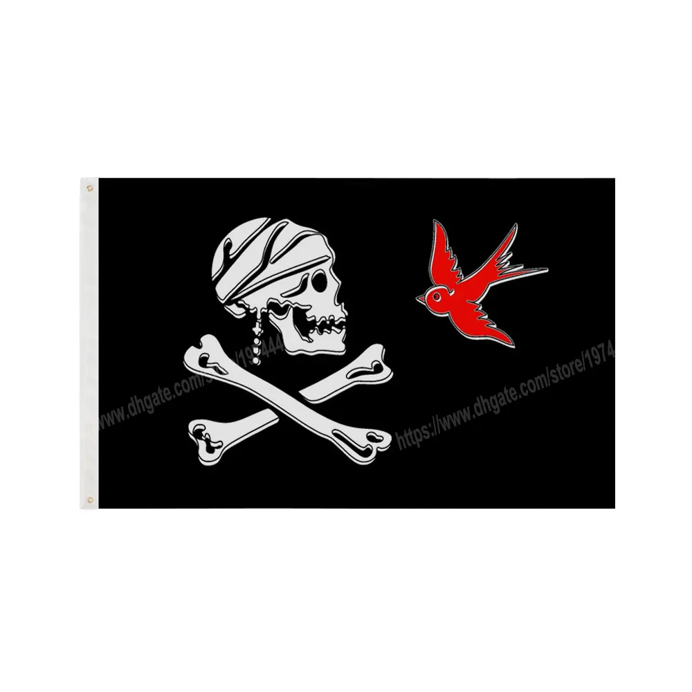 Pirat Sparrow Flagga 90 x 150cm 3 * 5ft Tecknad film Film anpassade banner mässing Metallhål Grommets Inomhus och utomhusdekoration kan anpassas