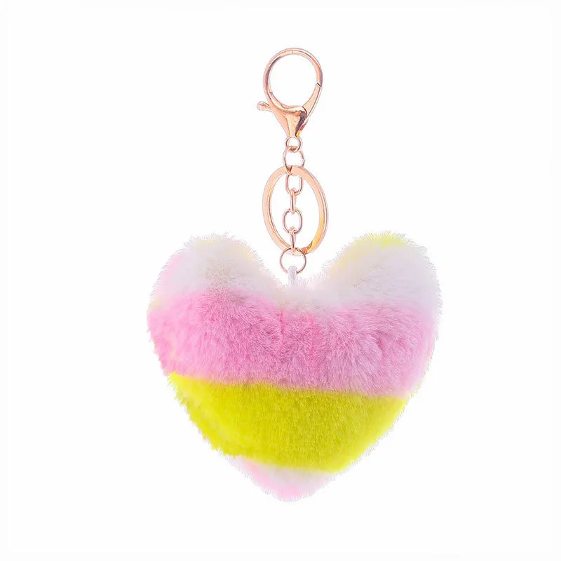 2022 Plush key-chain Party Favor multi-color stitching love pendant color plush peach heart rainbow bag car ornament