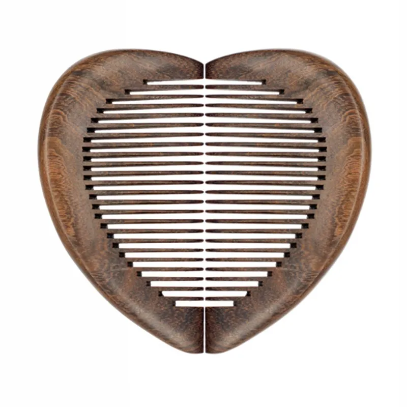 Gros bois de santal noir peigne en forme de coeur brosses à cheveux massage en bois peignes à poils droits pour les amoureux
