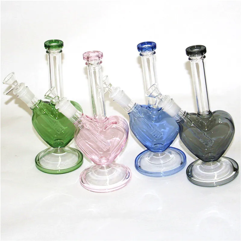 Hjärtformade vattenpipor i grossistledet Glasvattenpipor Bongs med färgglada läppar 14 mm gemensamma oljeriggar Terp Slurper Quartz Bangers