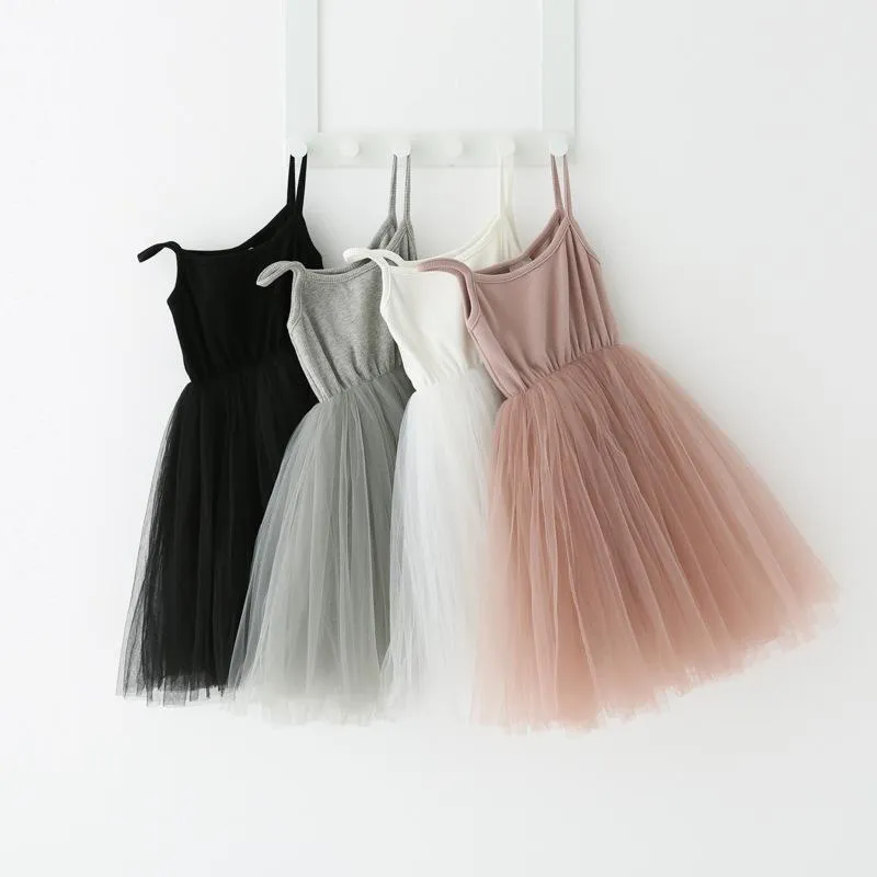 2021 baby flicka spets tulle sling klänning barn suspender mesh tutu prinsessa klänningar sommar boutique barn kläder 4 färger