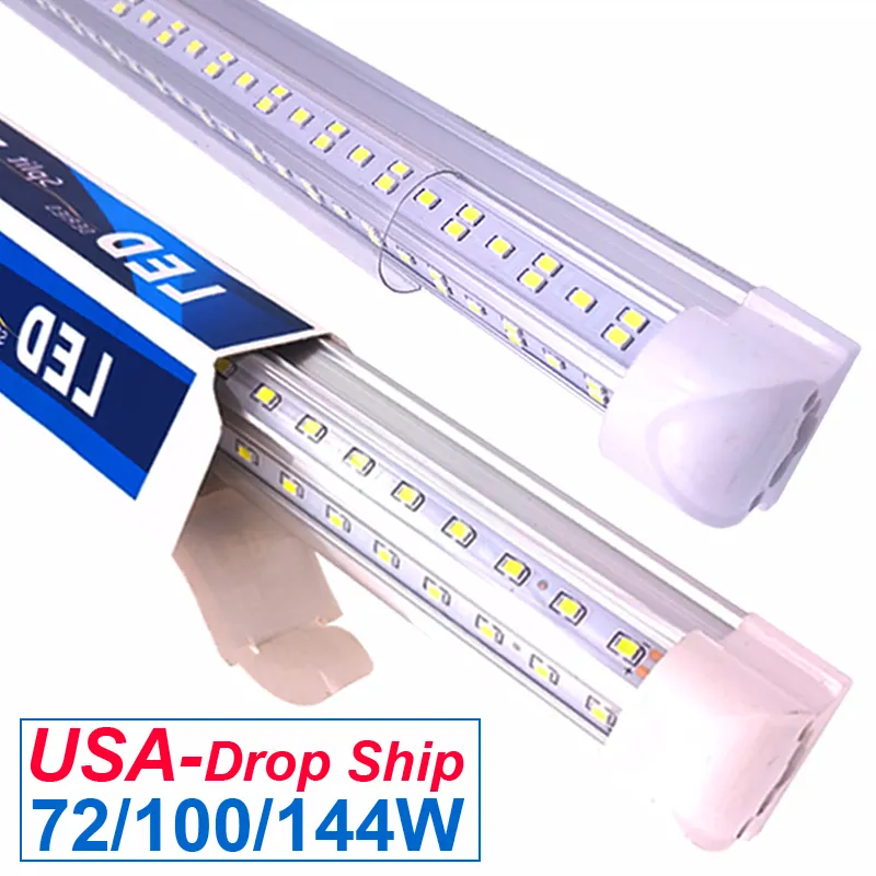 LED Shop Light Tube , 72W 100W 144W 6500K Cool White, V Shape, Clear Cover, T8 Tube Lights for Ceiling and Under Cabinet Lighting ,Corded Electric with Built-in ON/Off Switch