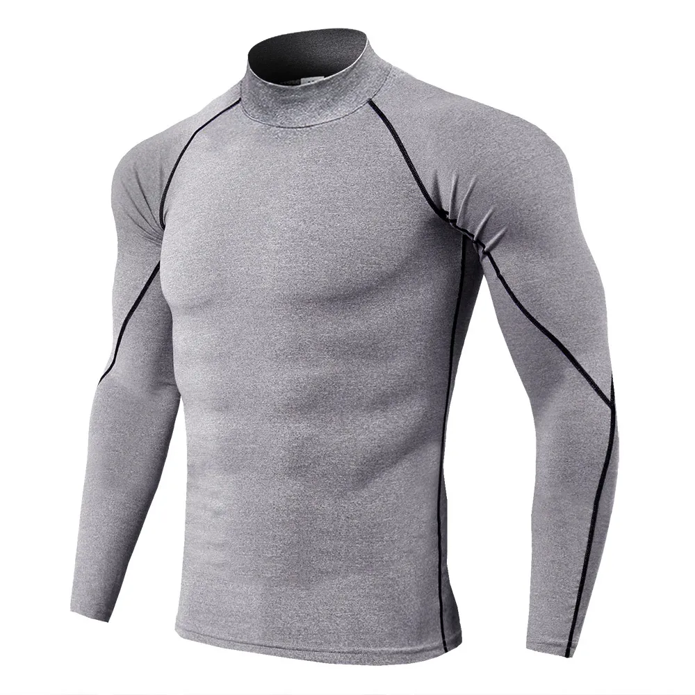 High Collar Compression Shirts Men Bodybuilding Sportswear T Shirt Long  Sleeve Top Gyms T Shirt Men Fitness Tight Rashgard Y0526 From 9,56 €