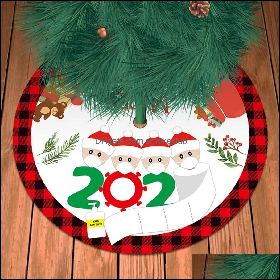 90CM Christmas Tree Skirt New Year Personalized Surviving Family Pattern Christmas Tree Bottom Decoration Pad Gifts Sea Shipping