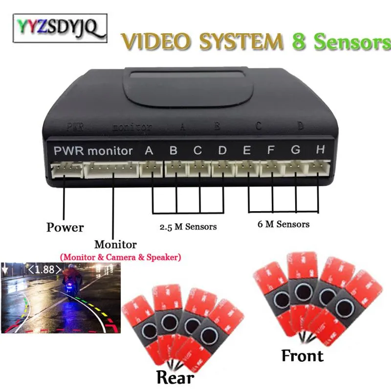 Caméras de vue arrière de voiture capteurs de stationnement 16mm système vidéo double cœur plat 8 rétro-éclairage avant alarme Parktronic pour moniteur DVD Android