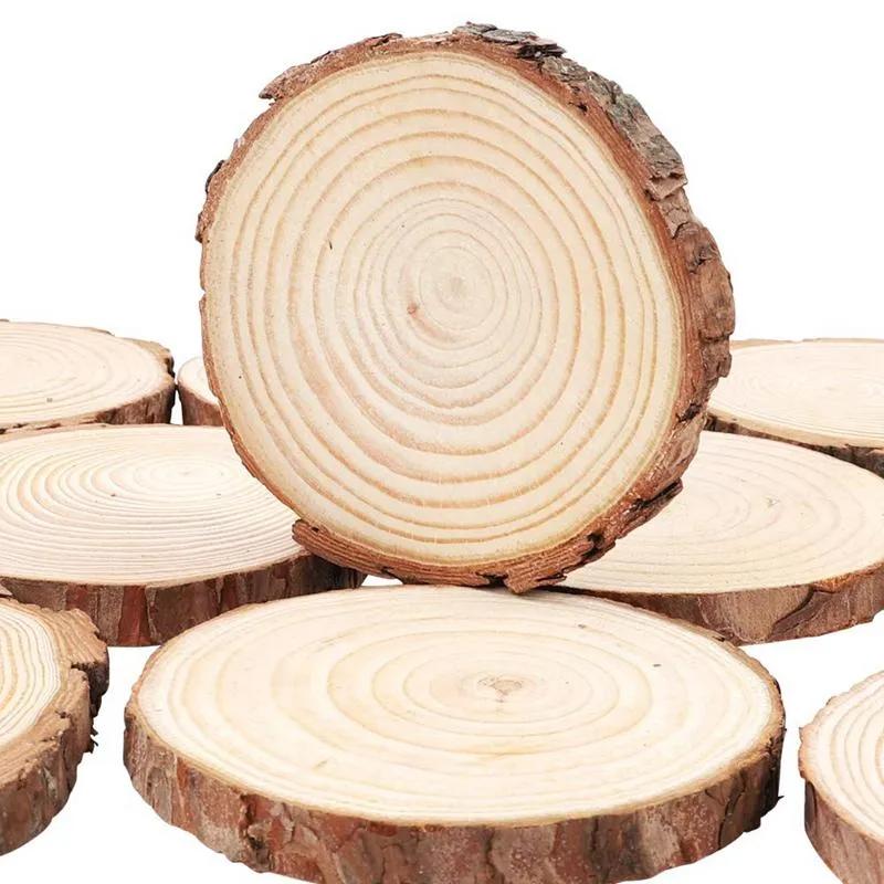 Decorações de natal fatias de madeira natural 30 peças 3 5-4 0 polegadas círculos redondos inacabados discos de tronco de casca de árvore para enfeites de artesanato d286e