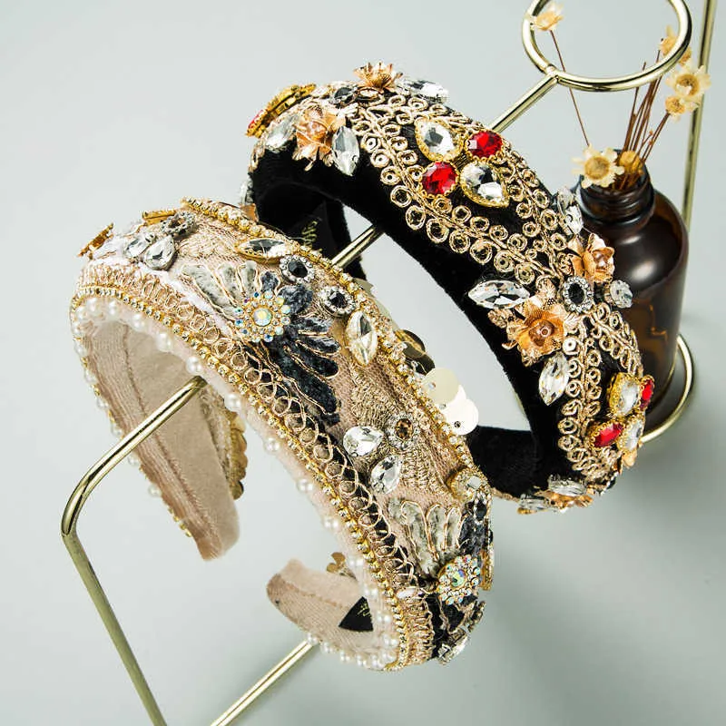 Frauen Funkelnder Bejeweled Kristall Diamant Stirnband Mode Gepolsterter Samt Hochzeit Kopfschmuck Handgemachte Strass Haar Zubehör X0722